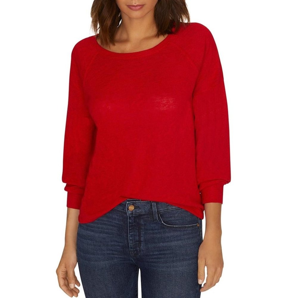 Sanctuary Knit Puff Sleeve Pullover Sweater - Red